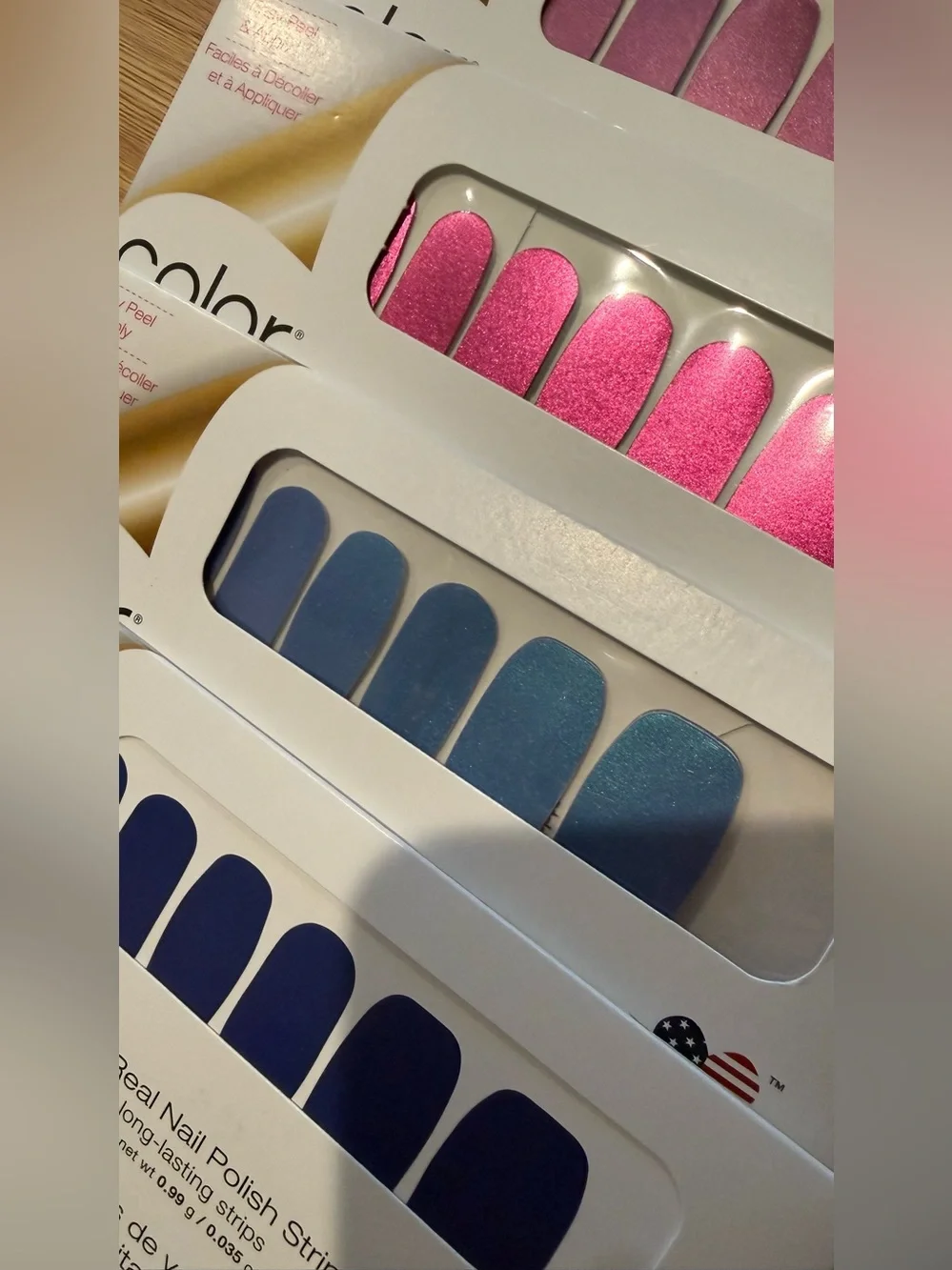 4 packages color Street nail wraps Blue & Pink & purple metallic